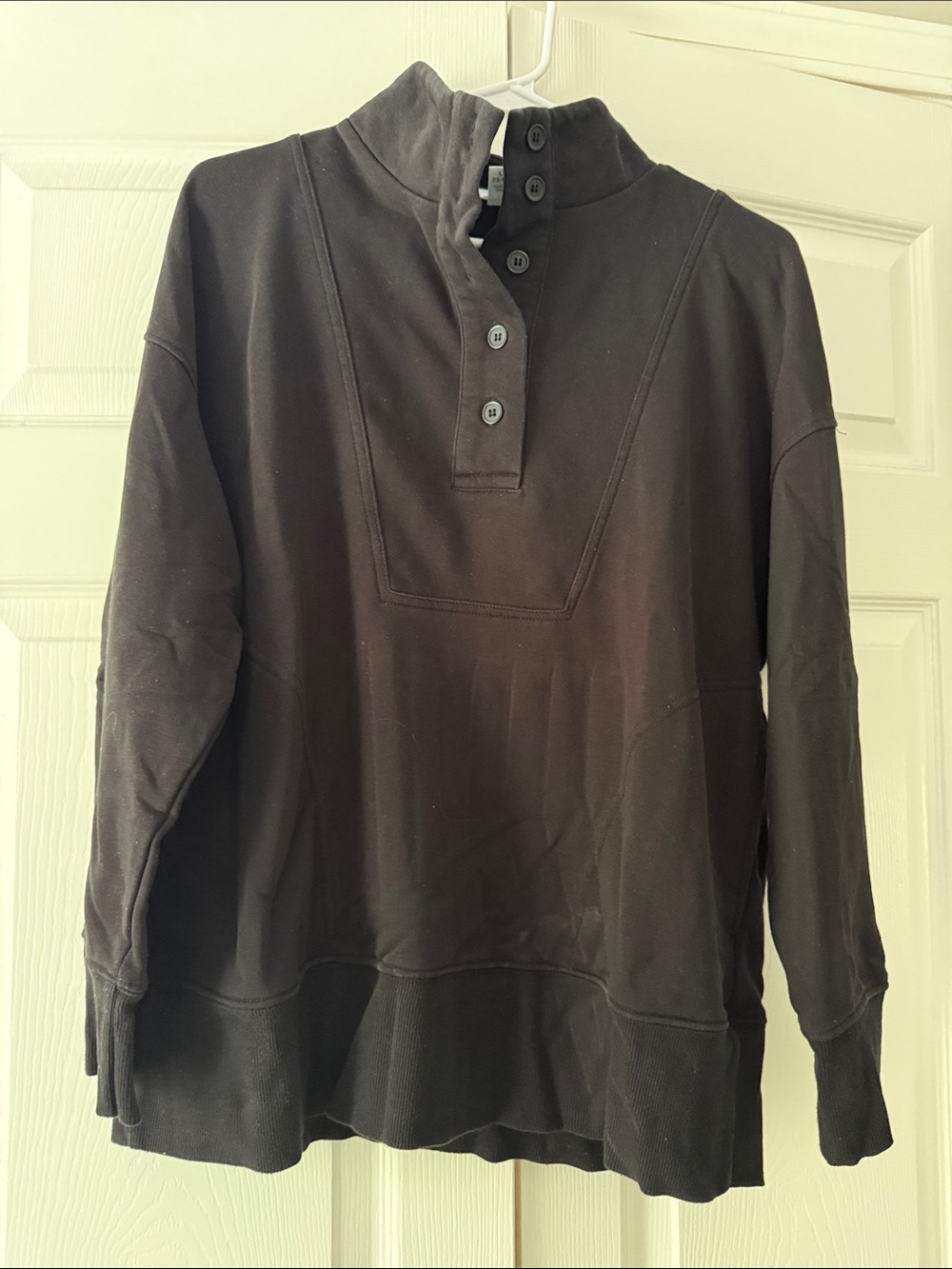 Women’s Black Button-Neck Pullover Shirt/ Sweatshirt